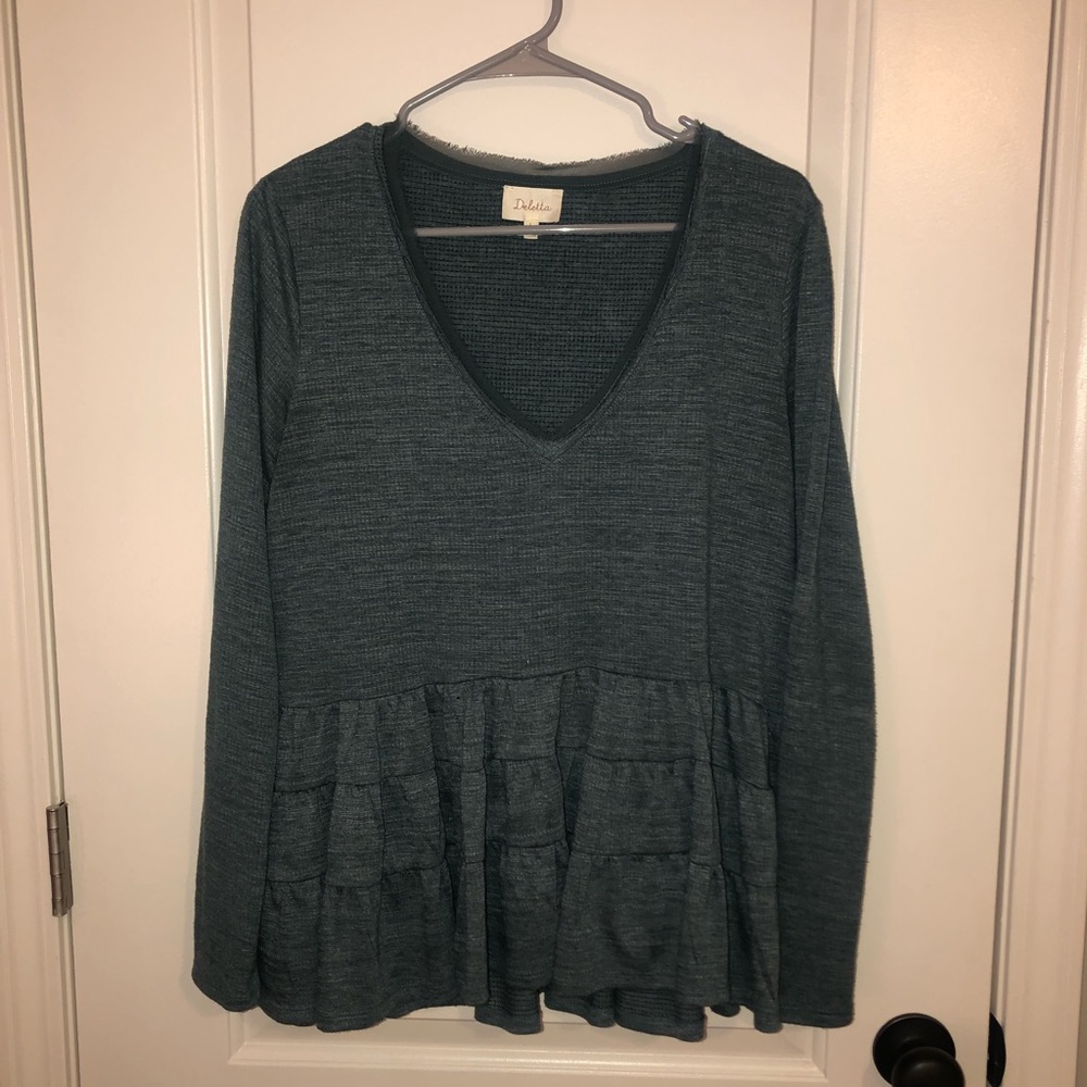 Anthropologie Deletta Thea Ruffle Top - Dark Teal
